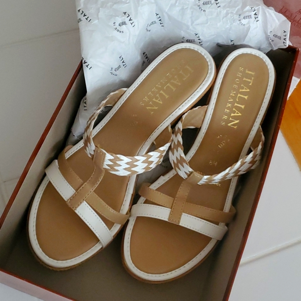 Wedges, size 8, Italian shoemaker, beige white